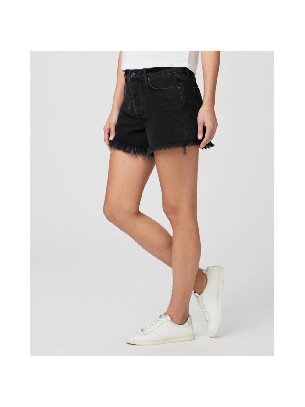 PAIGE Noella Distressed Denim Short Black Size 26